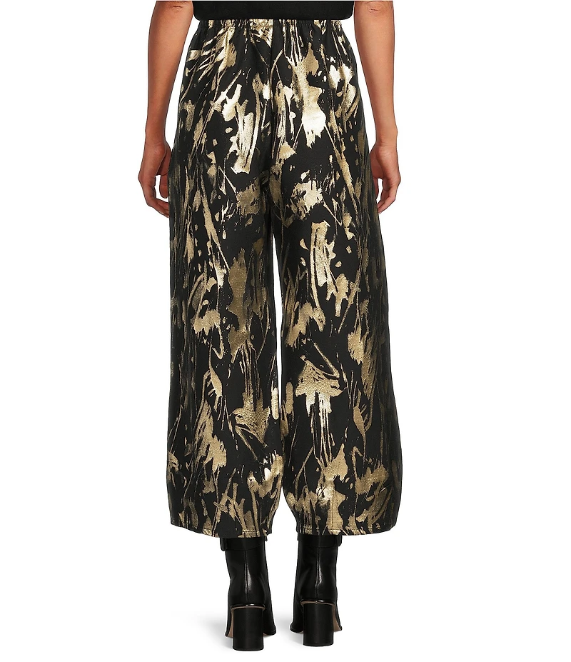 Bryn Walker Coordinating Medina Foglia D'oro Gold Print Elastic Waist Tapered Wide Leg Pants