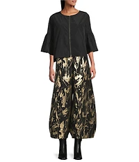 Bryn Walker Coordinating Medina Foglia D'oro Gold Print Elastic Waist Tapered Wide Leg Pants