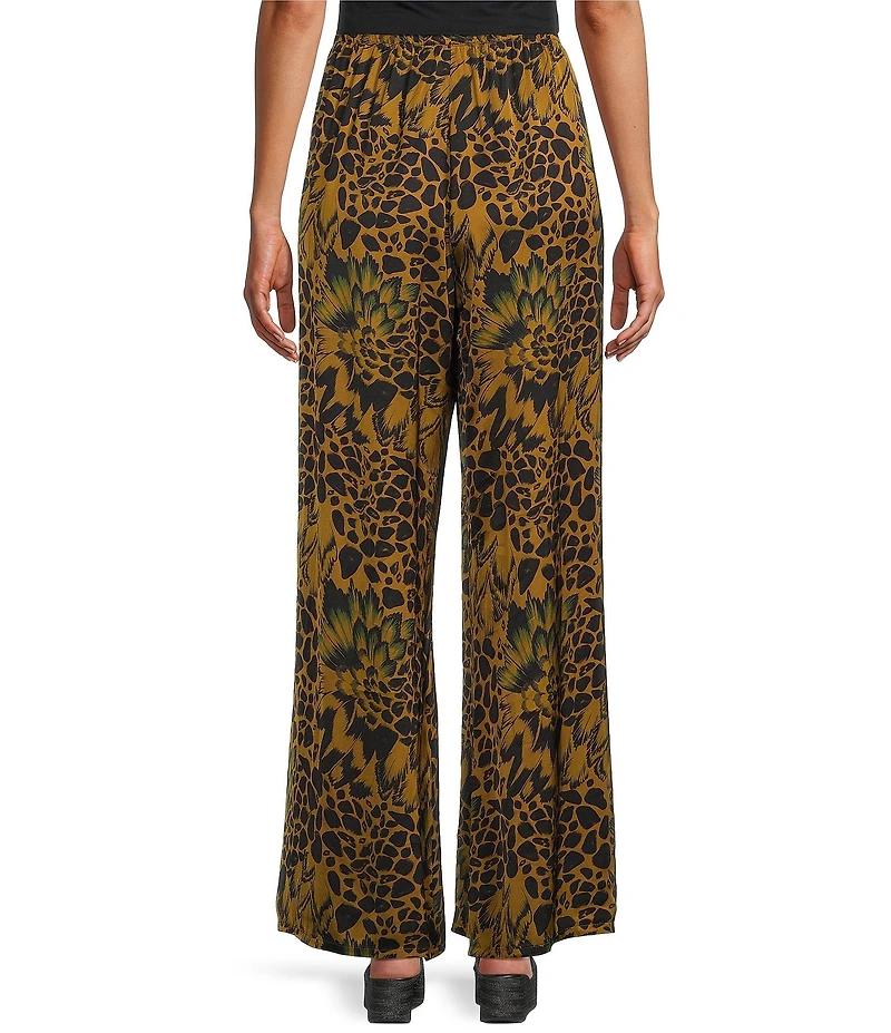 Bryn Walker Coordinating Osca Feather Print Elastic Waist Wide-Leg Pull-On Pants
