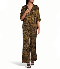 Bryn Walker Coordinating Osca Feather Print Elastic Waist Wide-Leg Pull-On Pants