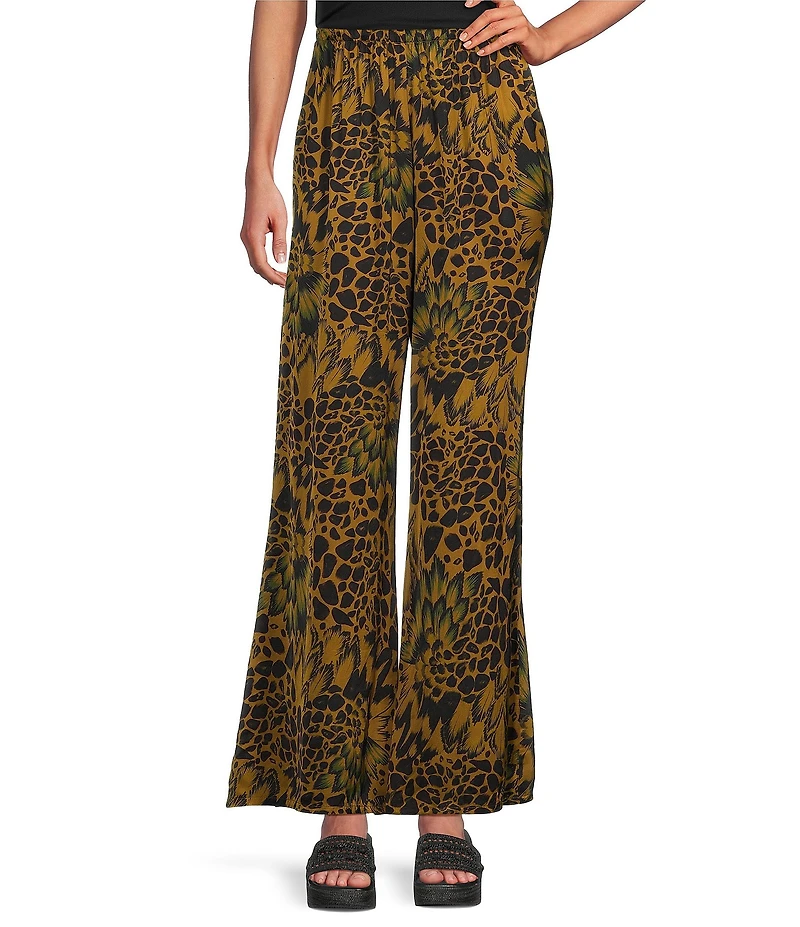 Bryn Walker Coordinating Osca Feather Print Elastic Waist Wide-Leg Pull-On Pants