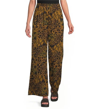 Bryn Walker Coordinating Osca Feather Print Elastic Waist Wide-Leg Pull-On Pants