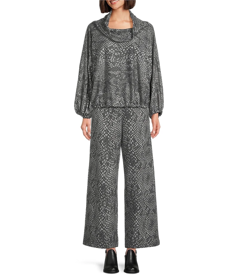 Bryn Walker Coordinating Serpent Recycled Knit Elastic Waist Wide Leg Palazzo Pants