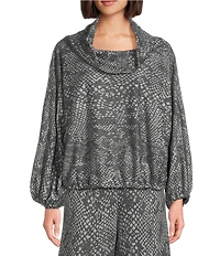 Bryn Walker Coordinating Serpent Print Recycled Knit Cowl Neck Long Sleeve Elastic Trim Giovanna Shirt