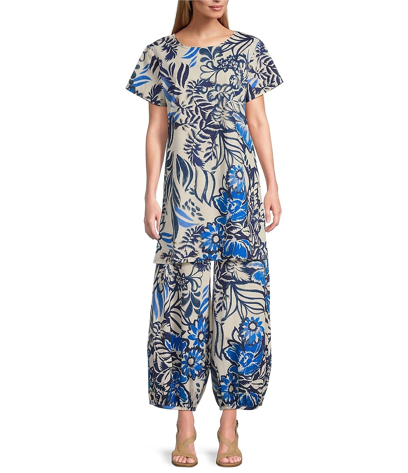 Bryn Walker Coordinating Wes Azzurra Print Round Neck Short Sleeve Tunic