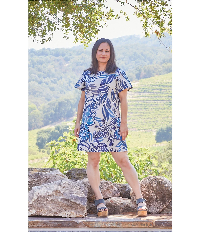 Bryn Walker Coordinating Wes Azzurra Print Round Neck Short Sleeve Tunic