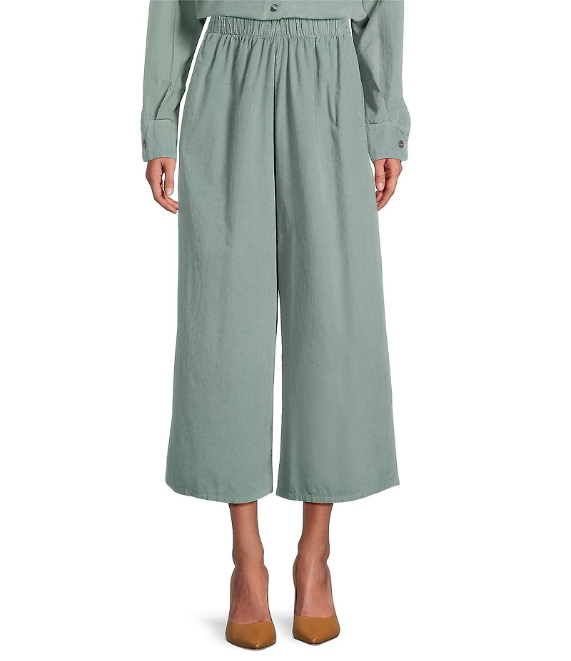 Bryn Walker Cotton Corduroy Elastic Waist Wide Leg Flood Pants