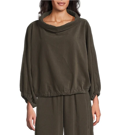 Bryn Walker Cotton Corduroy Cowl Neck Long Sleeve Elastic Trim Giovanna Shirt