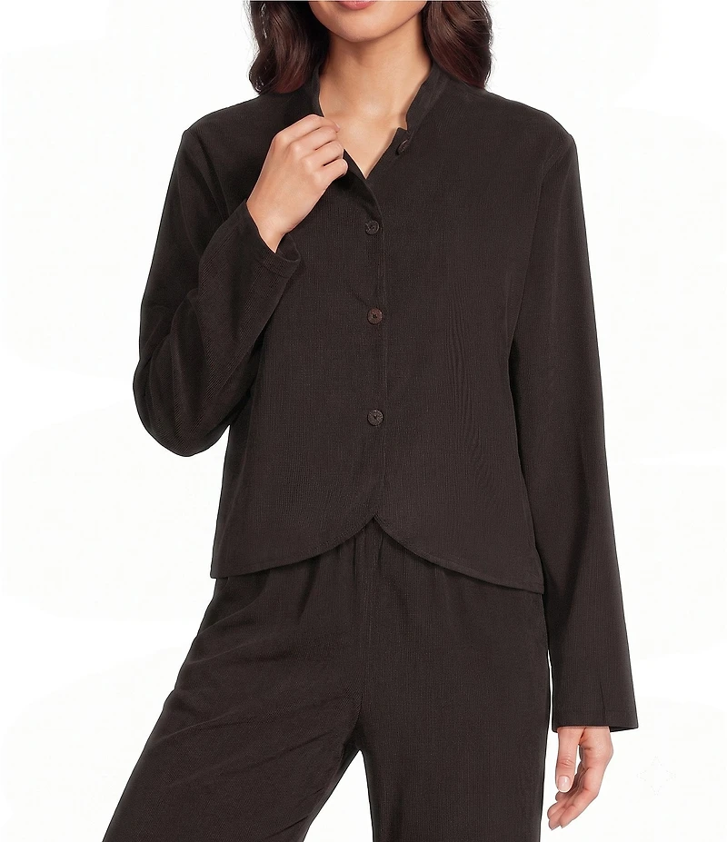 Bryn Walker Cotton Corduroy Mandarin Collar Long Sleeve Button-Front Crop Jacket