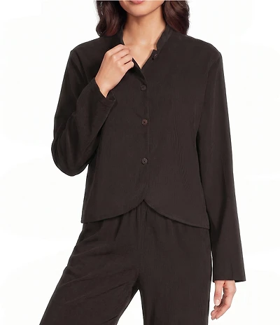 Bryn Walker Cotton Corduroy Mandarin Collar Long Sleeve Button-Front Crop Jacket
