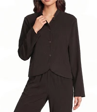 Bryn Walker Cotton Corduroy Mandarin Collar Long Sleeve Button-Front Crop Jacket
