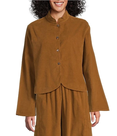 Bryn Walker Cotton Corduroy Mandarin Collar Long Sleeve Button Front Jacket