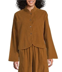 Bryn Walker Cotton Corduroy Mandarin Collar Long Sleeve Button Front Jacket