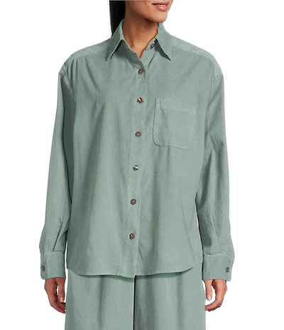 Bryn Walker Cotton Corduroy Point Collar Long Sleeve Button Front Boyfriend Shirt