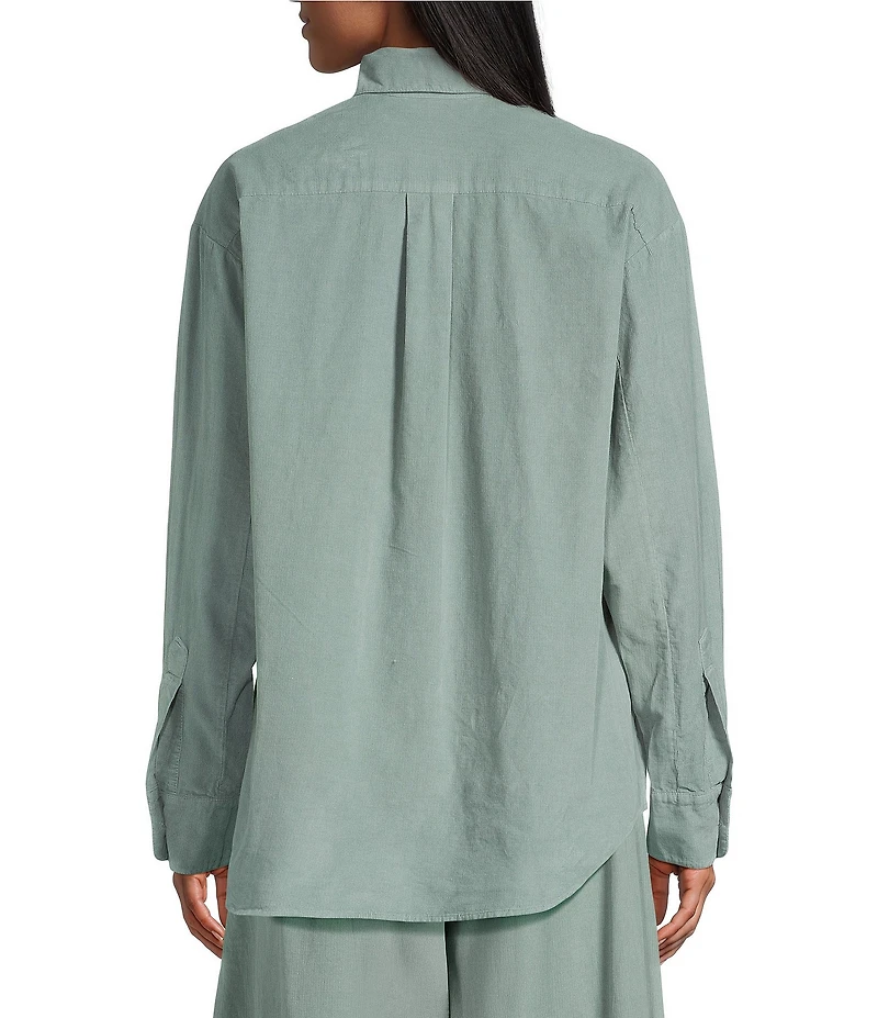 Bryn Walker Cotton Corduroy Point Collar Long Sleeve Button Front Boyfriend Shirt