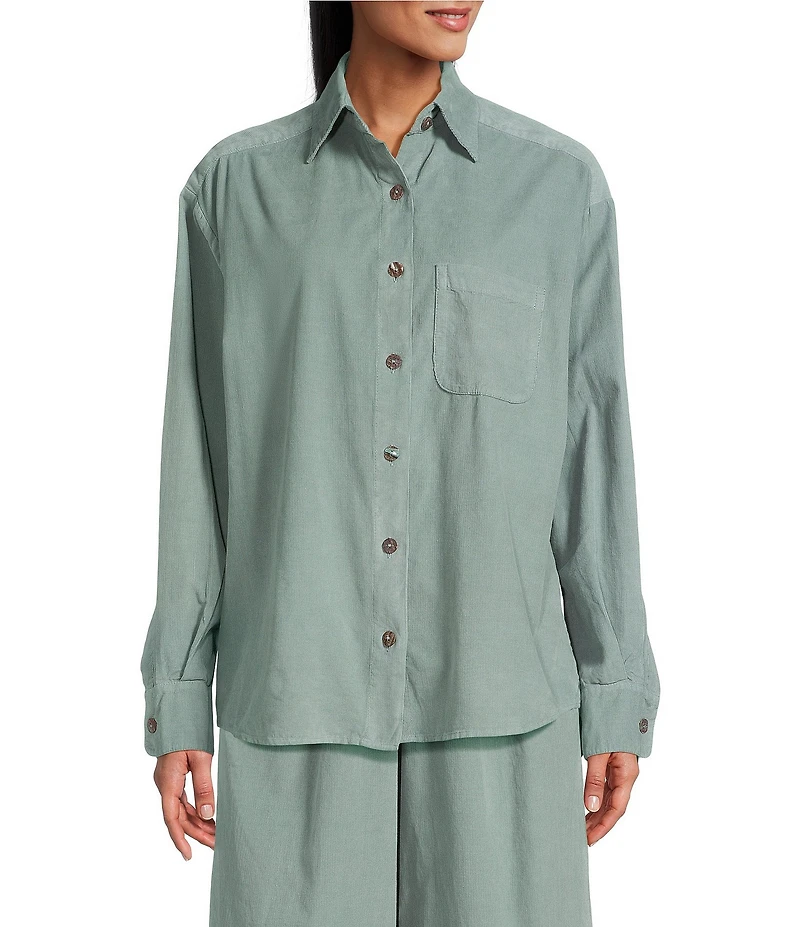Bryn Walker Cotton Corduroy Point Collar Long Sleeve Button Front Boyfriend Shirt