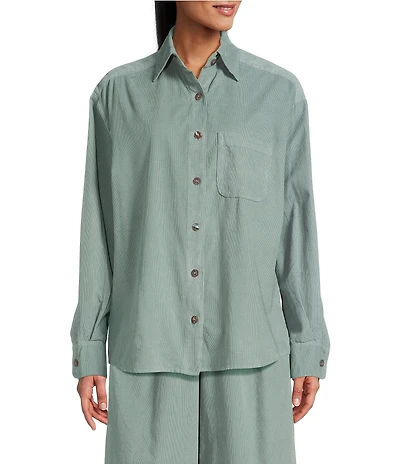 Bryn Walker Cotton Corduroy Point Collar Long Sleeve Button Front Boyfriend Shirt