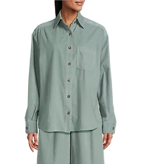 Bryn Walker Cotton Corduroy Point Collar Long Sleeve Button Front Boyfriend Shirt