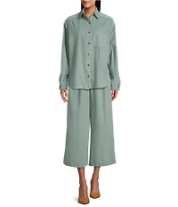Bryn Walker Cotton Corduroy Point Collar Long Sleeve Button Front Boyfriend Shirt