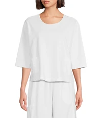 Bryn Walker Cotton Jersey Round Neck 3/4 Sleeve Boxy Shirt