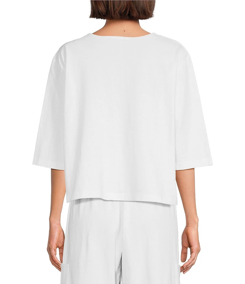 Bryn Walker Cotton Jersey Round Neck 3/4 Sleeve Boxy Shirt