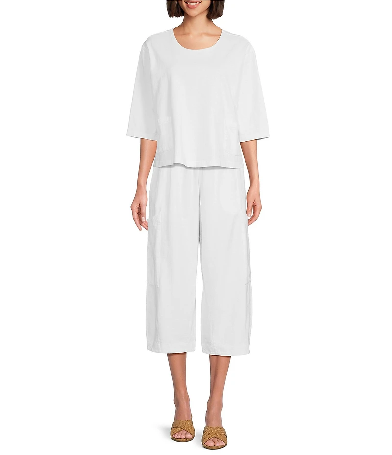 Bryn Walker Cotton Jersey Round Neck 3/4 Sleeve Boxy Shirt