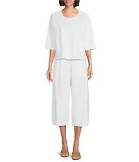Bryn Walker Cotton Jersey Round Neck 3/4 Sleeve Boxy Shirt