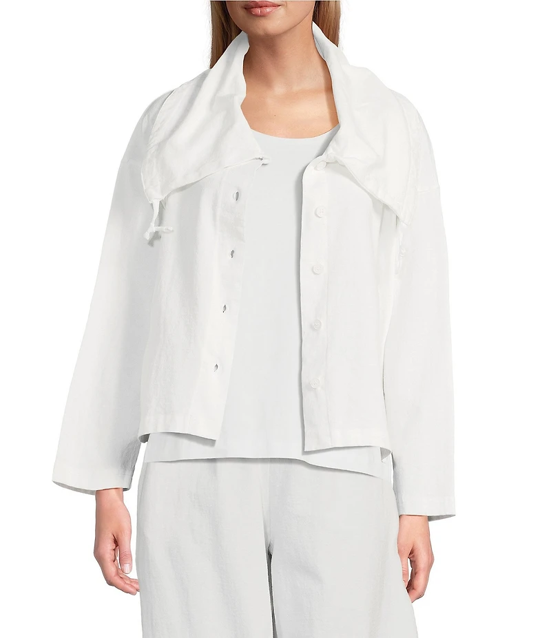 Bryn Walker Cotton Jersey Wide Pointed Collar Long Sleeve Button-Front Jacket