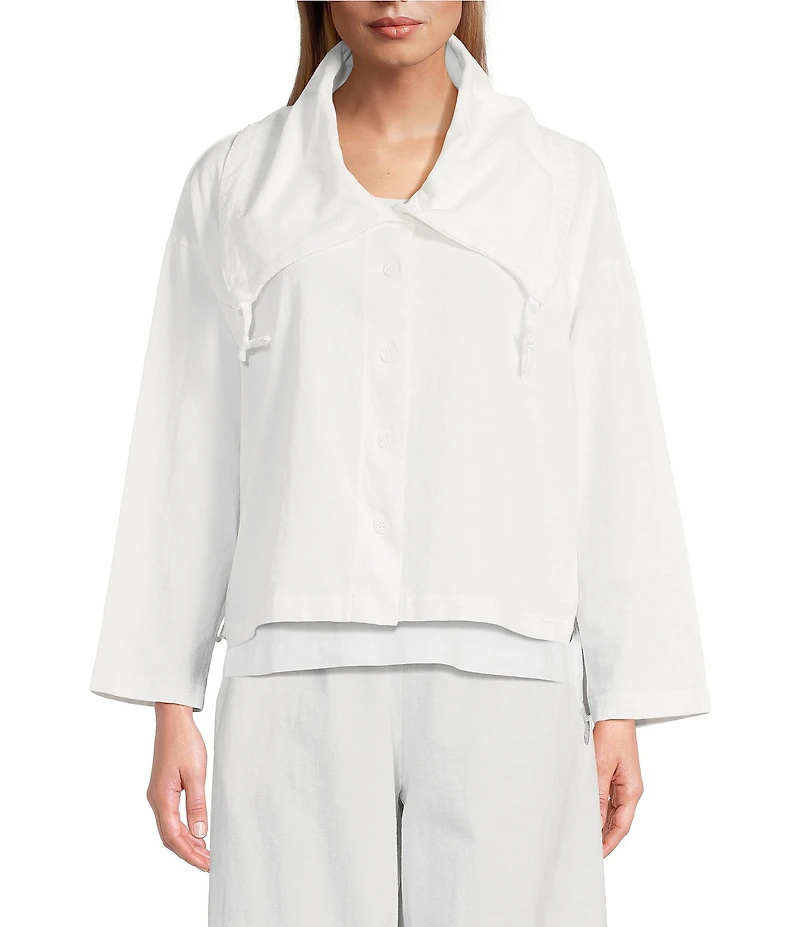 Bryn Walker Cotton Jersey Wide Pointed Collar Long Sleeve Button-Front Jacket