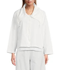 Bryn Walker Cotton Jersey Wide Pointed Collar Long Sleeve Button-Front Jacket