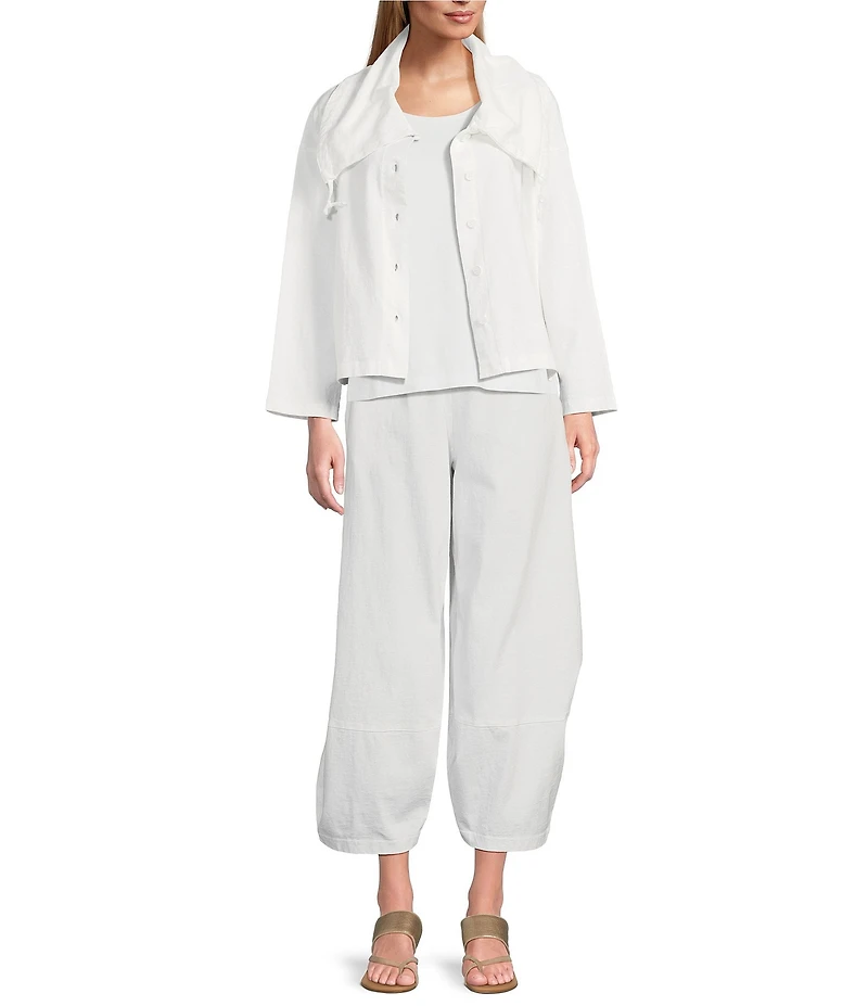 Bryn Walker Cotton Jersey Wide Pointed Collar Long Sleeve Button-Front Jacket