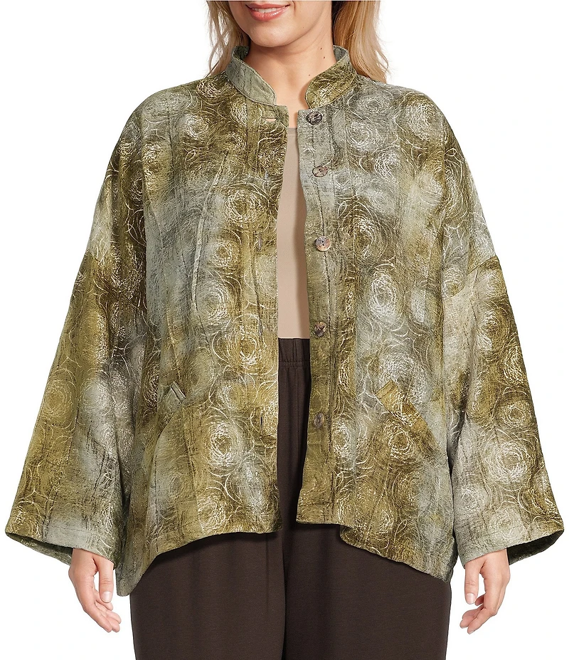 Bryn Walker Danuta Plus Velvet Chenille Mandarin Collar Long Sleeve Button Front Jacket