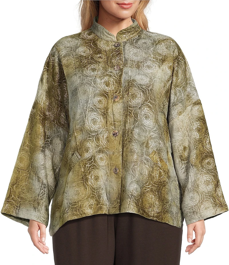 Bryn Walker Danuta Plus Velvet Chenille Mandarin Collar Long Sleeve Button Front Jacket