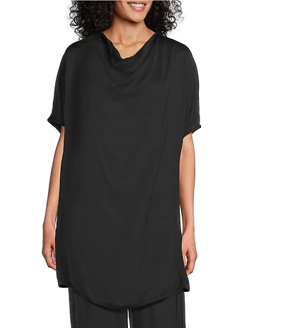 Bryn Walker Diana Satin Cowl Drape Neck Dolman Sleeve Tunic