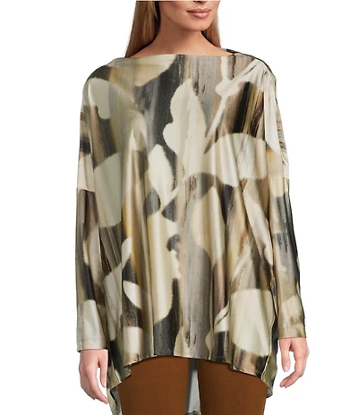 Bryn Walker Dimitri Coordinating Arroyo Stretch Knit Drape Boat Neck Long Dolman Sleeve Top