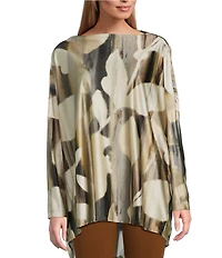 Bryn Walker Dimitri Coordinating Arroyo Stretch Knit Drape Boat Neck Long Dolman Sleeve Top