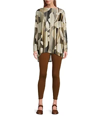 Bryn Walker Dimitri Coordinating Arroyo Stretch Knit Drape Boat Neck Long Dolman Sleeve Top