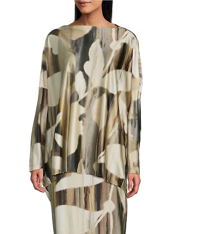 Bryn Walker Dimitri Coordinating Arroyo Stretch Knit Drape Boat Neck Long Dolman Sleeve Top