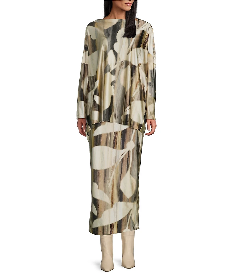 Bryn Walker Dimitri Coordinating Arroyo Stretch Knit Drape Boat Neck Long Dolman Sleeve Top