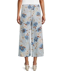 Bryn Walker Ella Coordinating Magnolia Print Linen Flat Front Elastic Wide Leg Crop Pants