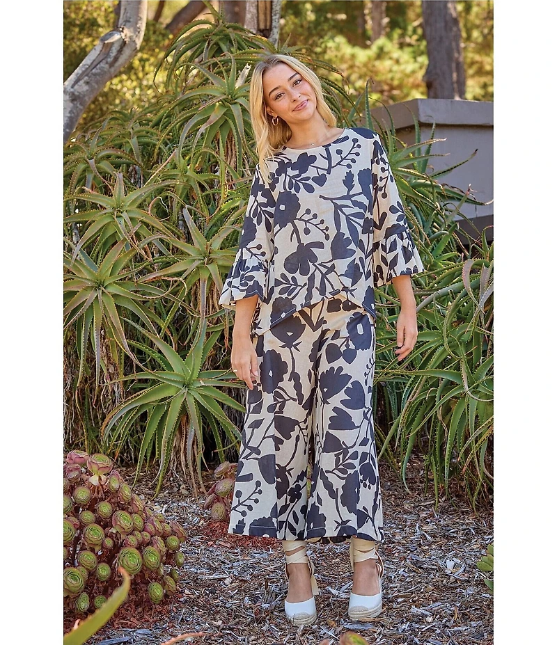 Bryn Walker Ella Printed Flat Front Elastic Wide Leg Crop Pants