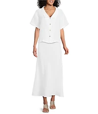 Bryn Walker Ester Light Linen Chelsea Collar V-Neck Short Sleeve Blouse