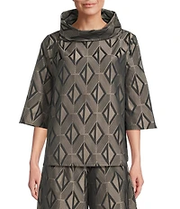 Bryn Walker Etta Coordinating Memory Crunch Jacquard Cowl Neck Elbow Sleeve Shirt
