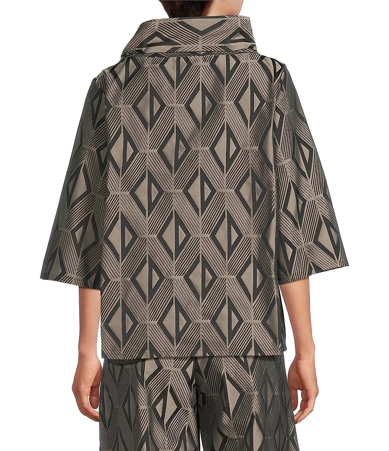 Bryn Walker Etta Coordinating Memory Crunch Jacquard Cowl Neck Elbow Sleeve Shirt