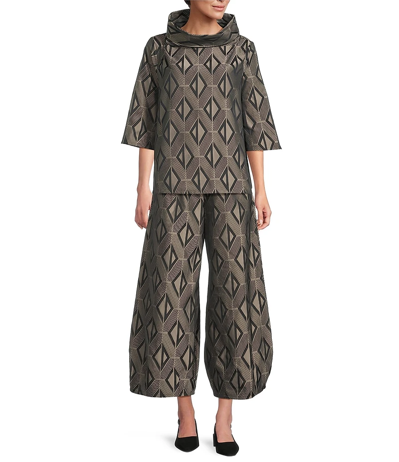 Bryn Walker Etta Coordinating Memory Crunch Jacquard Cowl Neck Elbow Sleeve Shirt