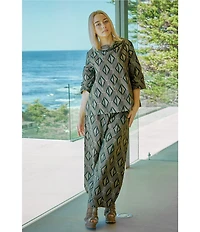 Bryn Walker Etta Coordinating Memory Crunch Jacquard Cowl Neck Elbow Sleeve Shirt