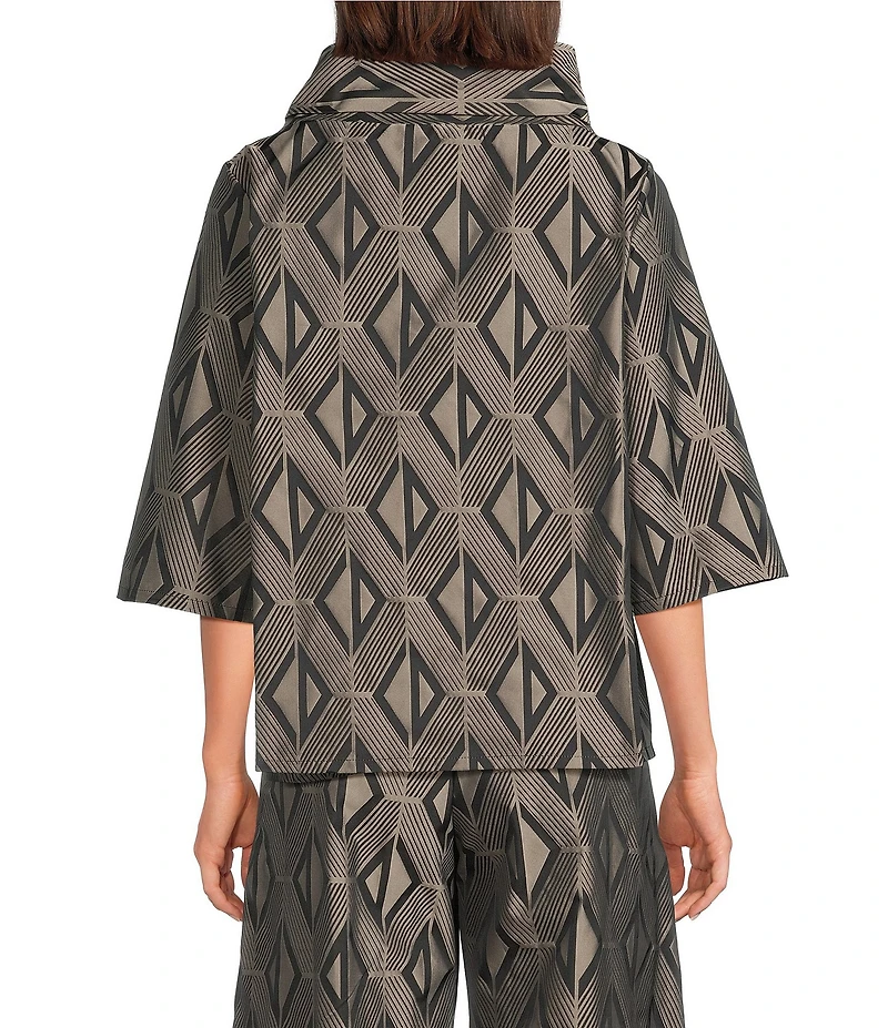 Bryn Walker Etta Coordinating Memory Crunch Jacquard Cowl Neck Elbow Sleeve Shirt