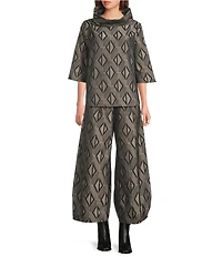 Bryn Walker Etta Coordinating Memory Crunch Jacquard Cowl Neck Elbow Sleeve Shirt