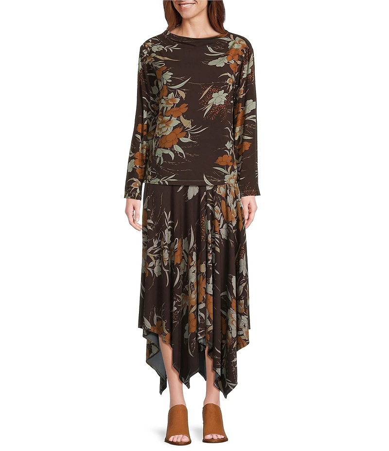 Bryn Walker Fiori Print Viscose Jersey Flat Waist Asymmetrical Bianco Skirt