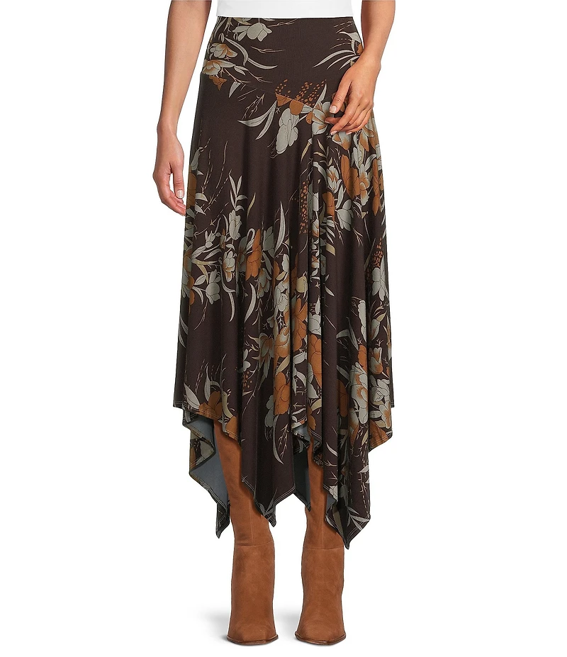 Bryn Walker Fiori Print Viscose Jersey Flat Waist Asymmetrical Bianco Skirt